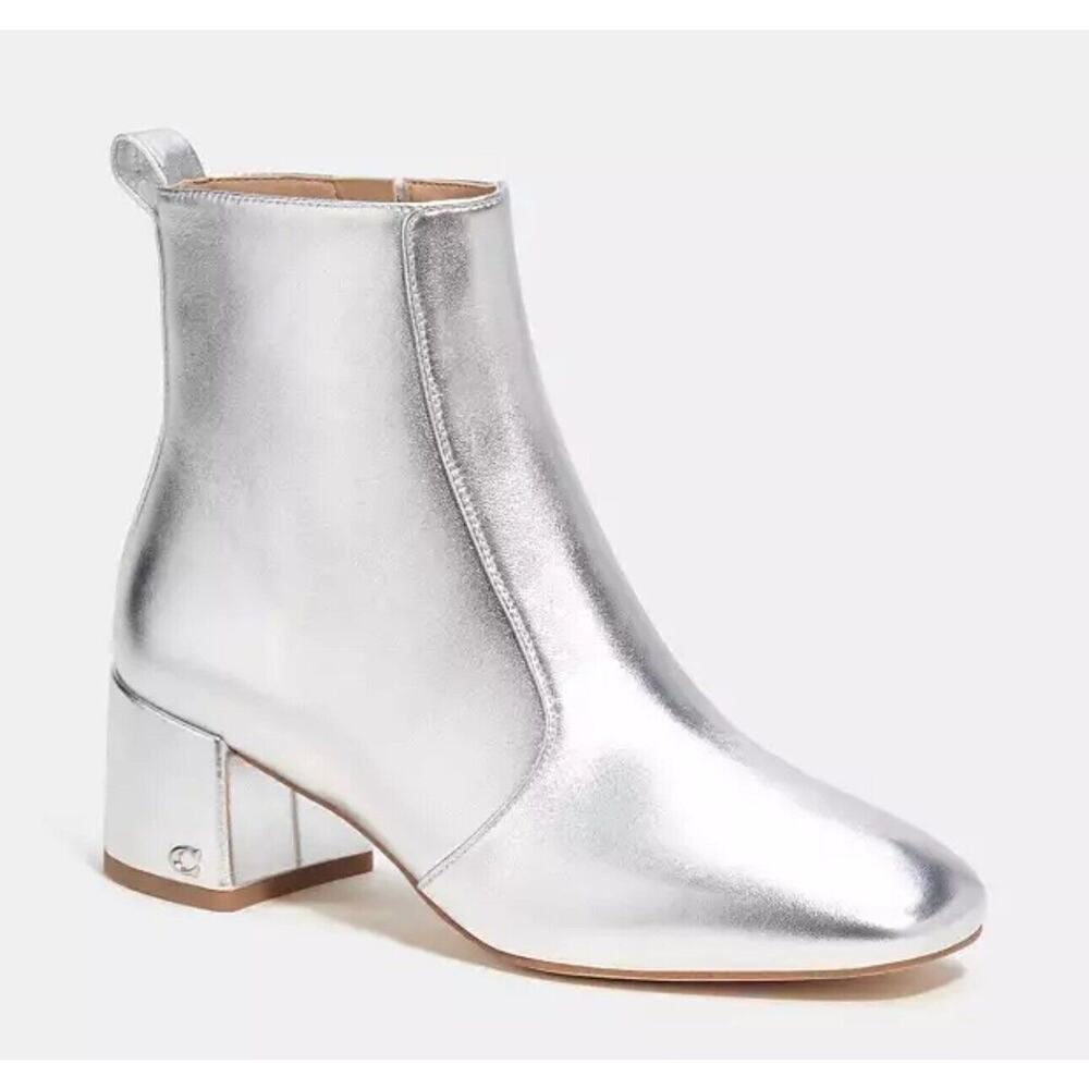 Coach Ankle Noah Bootie Sz 9.5 Silver Metallic Leather Almond Toe Amputee Left